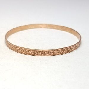 Vintage Copper Color Floral Patter Skinny Bangle Bracelet, Stacking Estate